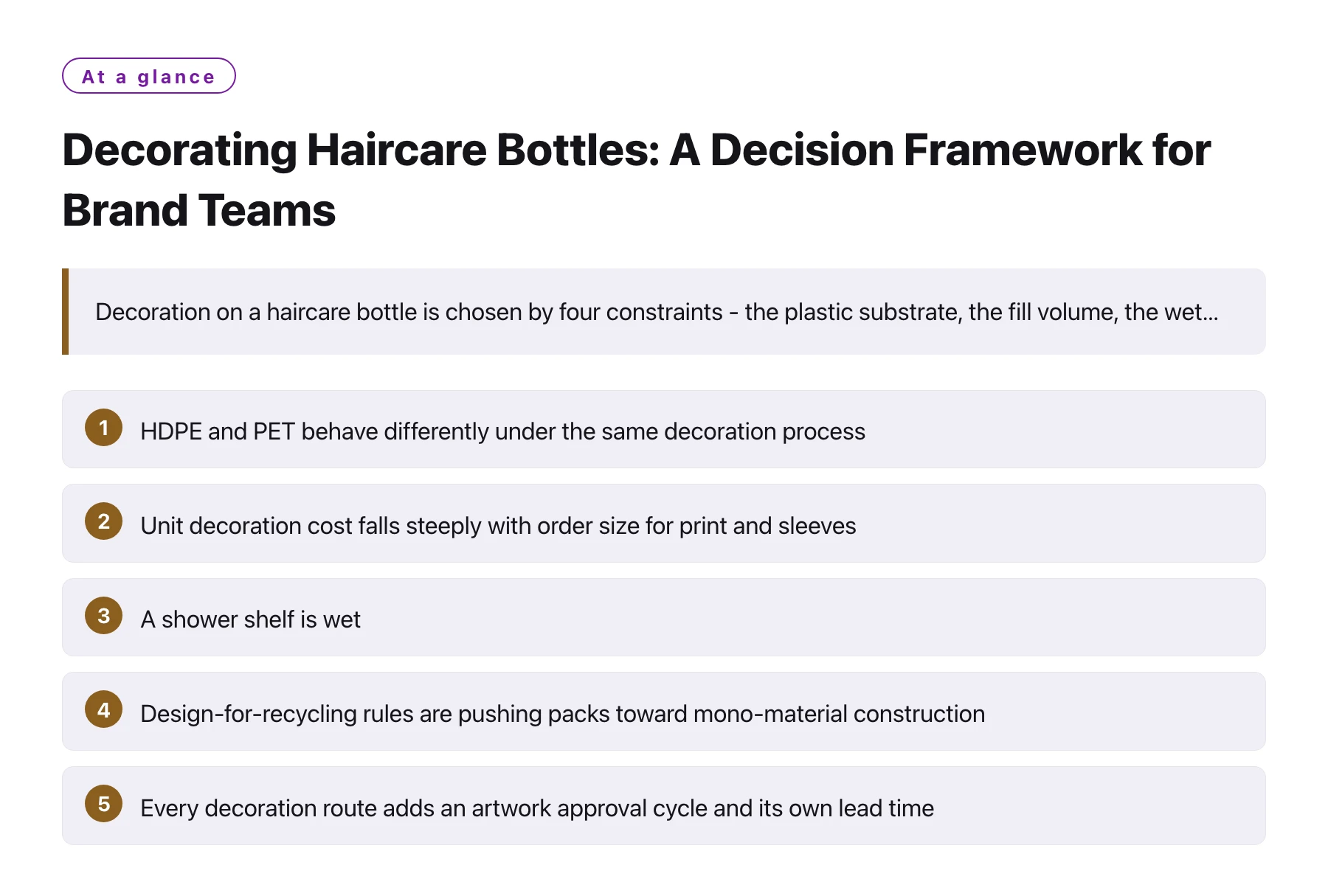 Decorating Haircare Bottles: A Decision Framework for Brand Teams——全文要点速览